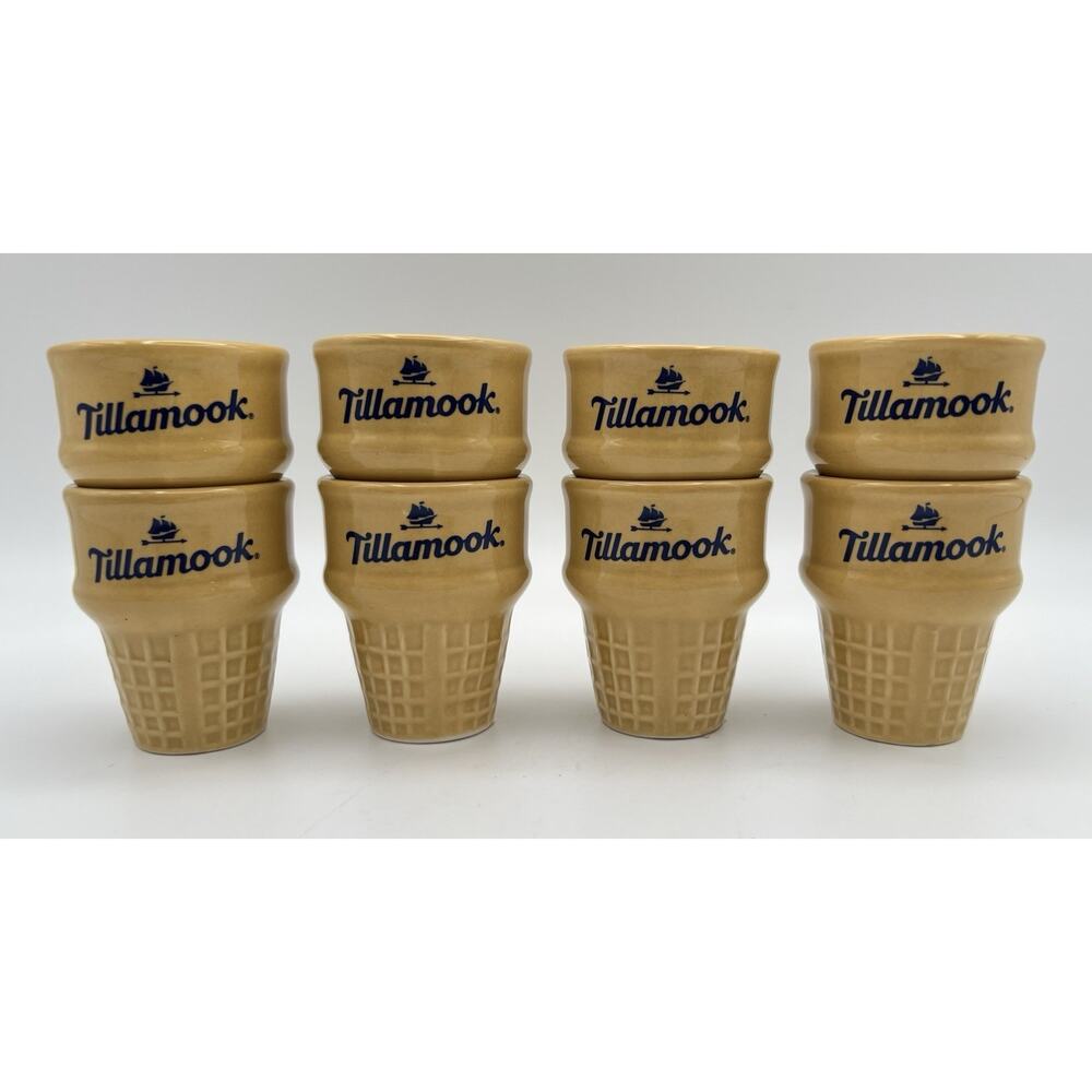 Tillamook Ice Cream Cone Cups 2.5” Small Ceramic Set Of 8 NEW